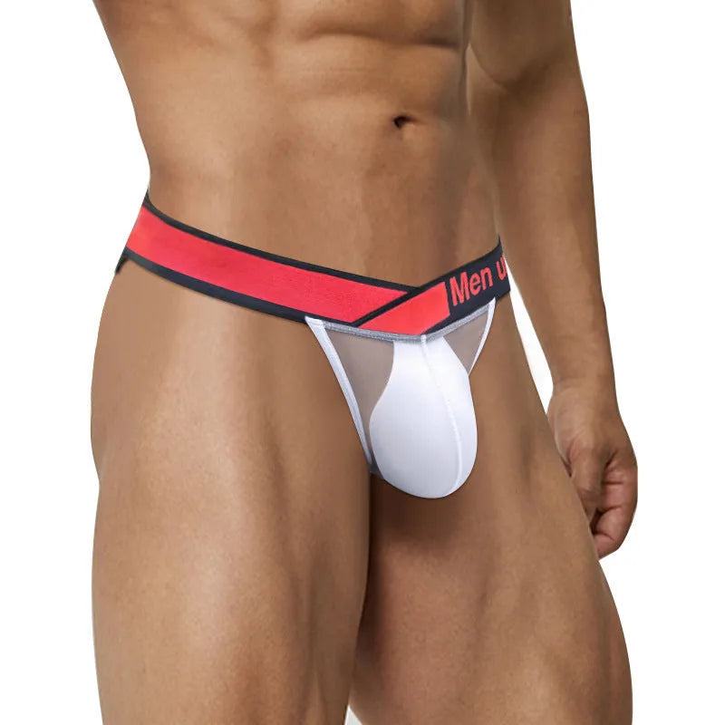 Men's transparent ice silk nylon briefs with V gradient design in black colour