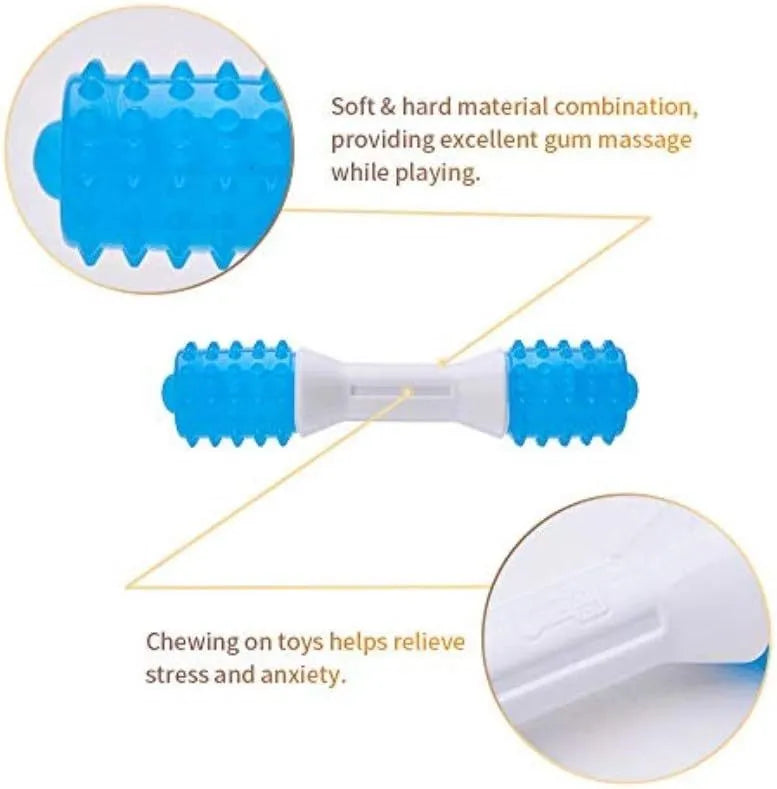 Dual-colour puppy teething chew toy in three sizes for dental health