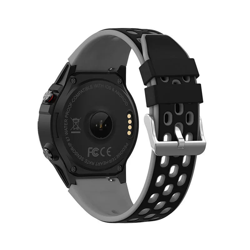 Blue smart watch with 1.3-inch screen and silicone strap for sports tracking.