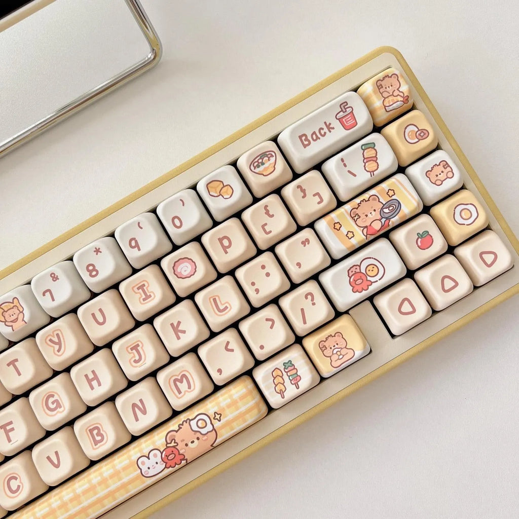 Rabbit Bear Restaurant themed PBT keycap set with thermal sublimation printing, EOA height profile