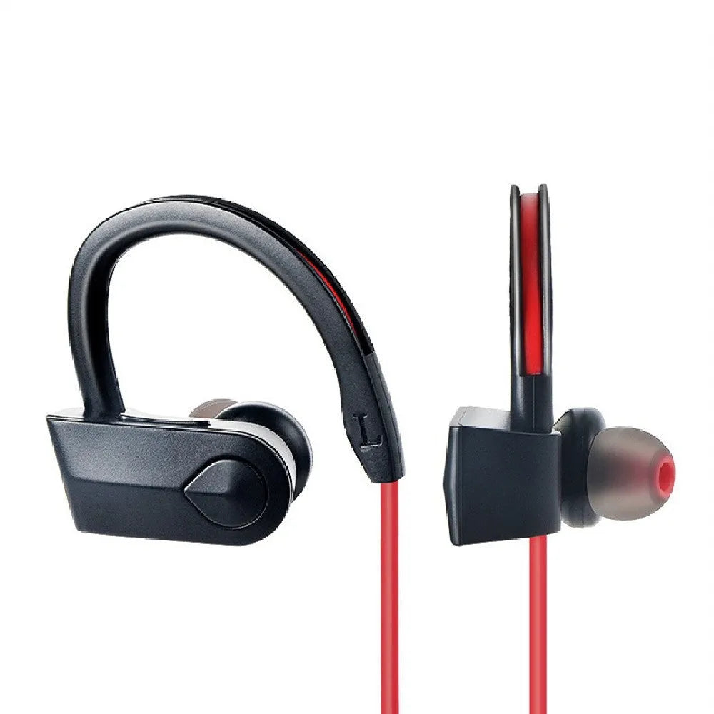 Black wireless neck mounted Bluetooth earphones with behind-the-neck design and magnetic earpieces