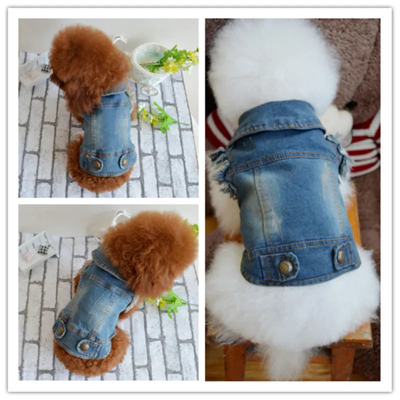 Retro scratch pattern denim dog vest in dark and light colours for autumn winter pet clothing