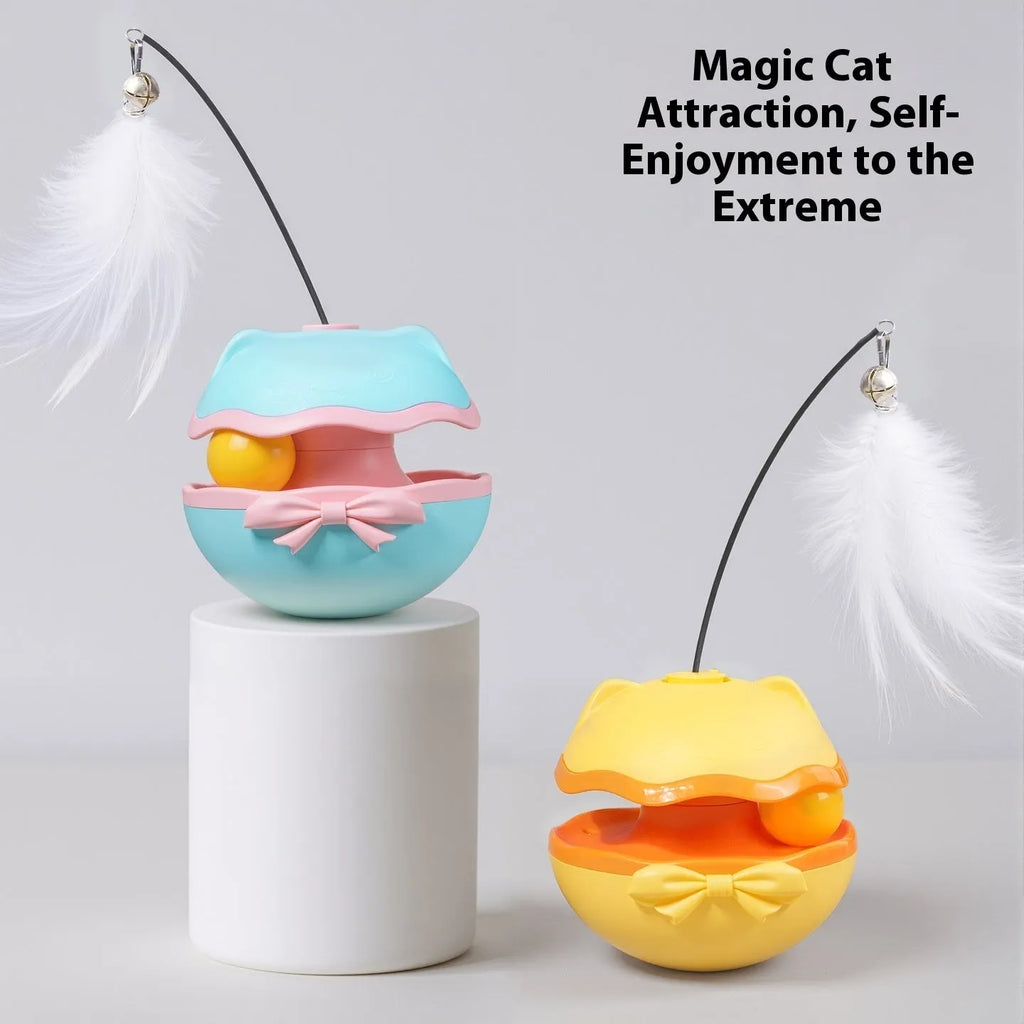 Electric cat toy tumbler with motion sensor in lemon yellow, sky blue or soft fog grey plastic