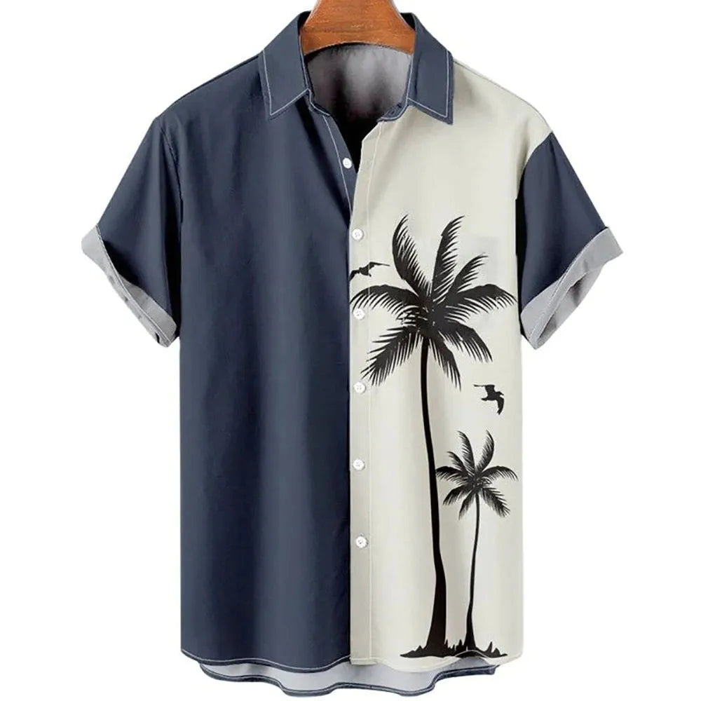 Men's slim fit floral beach shirt with 3D printed pattern on polyester fabric