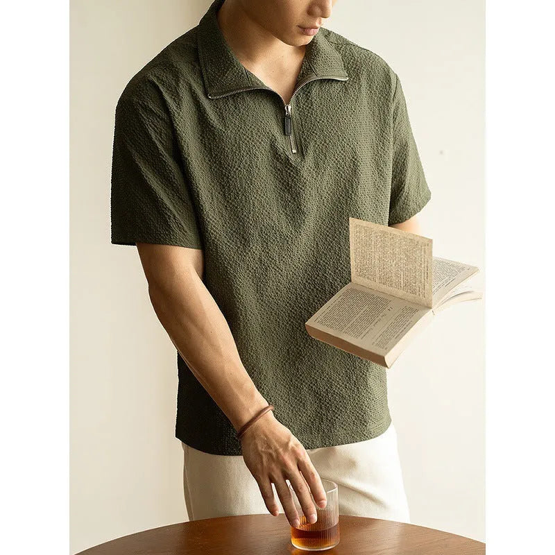 Men's cedar green loose fit short sleeve T-shirt made from quick-dry polyester fabric