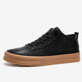 Men's black casual leather shoes with round toe and lace-up closure