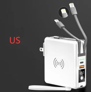 Super QI wireless charging power bank with PD20W fast charging and international plug set in black colour