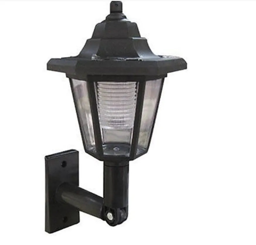 Black hexagonal solar wall lamp with automatic light sensor for outdoor garden lighting