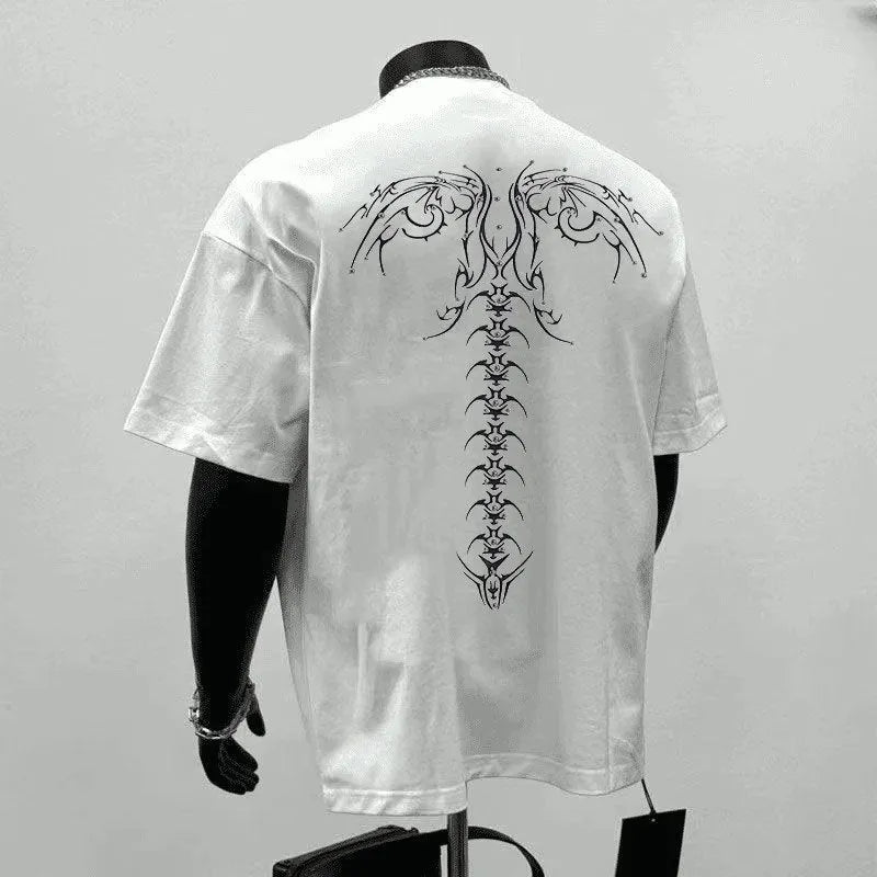 Men's loose fit cotton short sleeve T-shirt in black or white with printed design