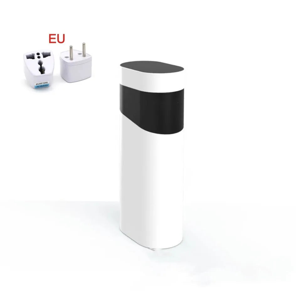 Black desktop instant water dispenser with digital display and water tank.
