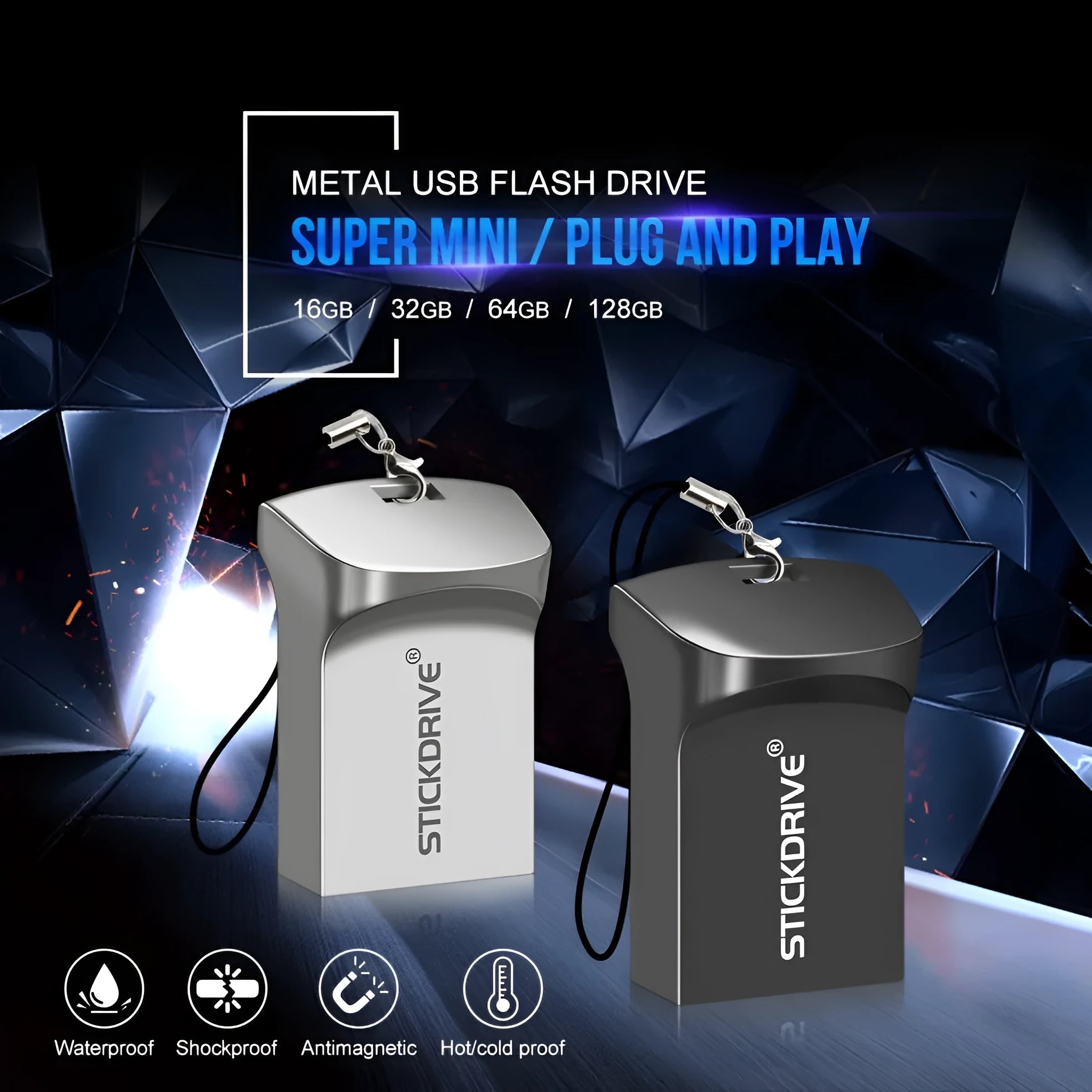 Metal car-shaped USB flash drive with chain attachment in black colour option