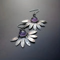 Purple resin gemstone drop earrings with retro bohemian animal design on alloy base