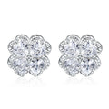 Women's 925 silver zircon earrings with four-leaf clover and heart design in white gold colour