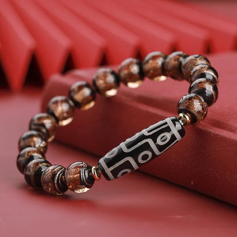 Handmade Chinese-style coloured glaze bracelet with five-colour snake lucky beads in auspicious patterns.