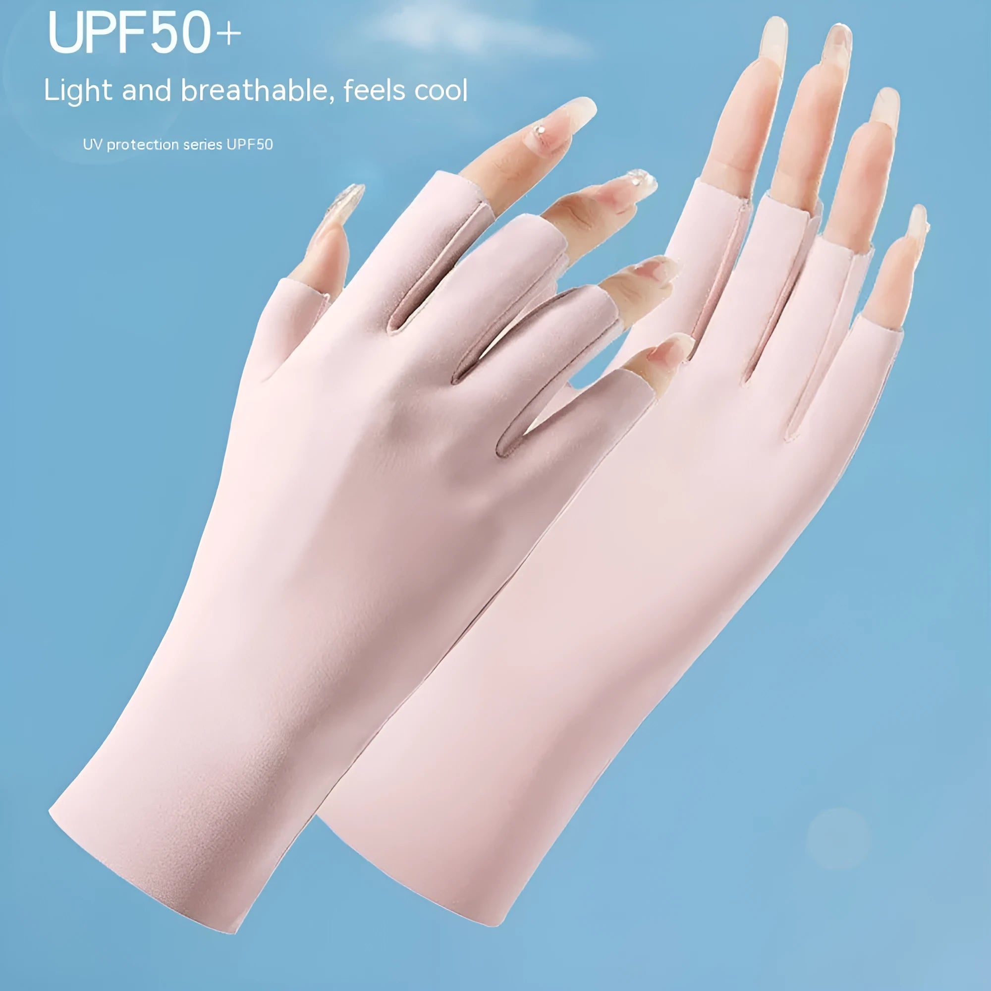 Women's thin nylon sunscreen gloves with UPF50 protection and ice silk cooling in various colours