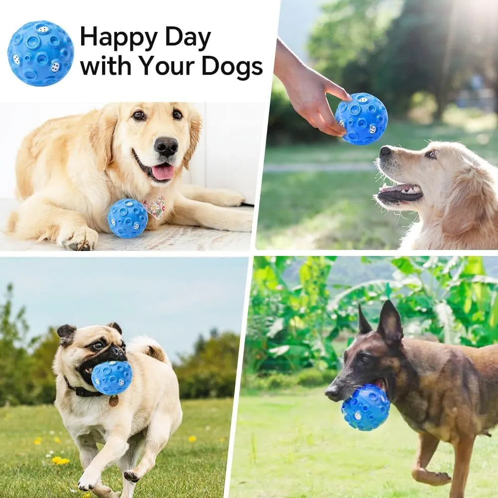 Colourful dog chew ball with textured surface and two-layer rubber construction for aggressive chewers