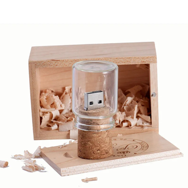 Chocolate brown wooden drift bottle USB flash drive with custom graphic printing
