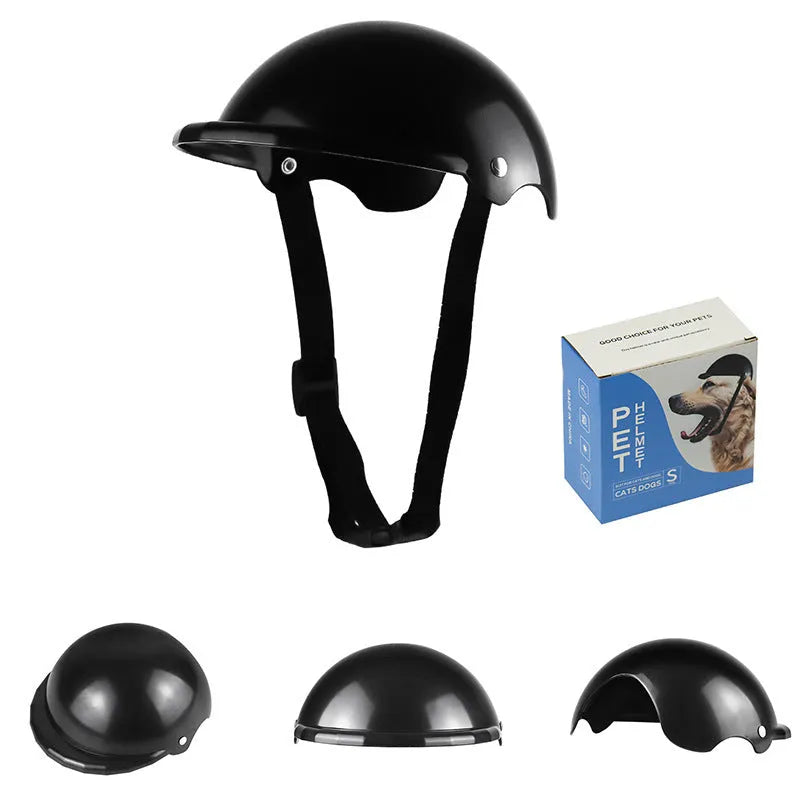 Small S-size plastic pet helmet for dogs and cats in black, green, pink, or yellow.
