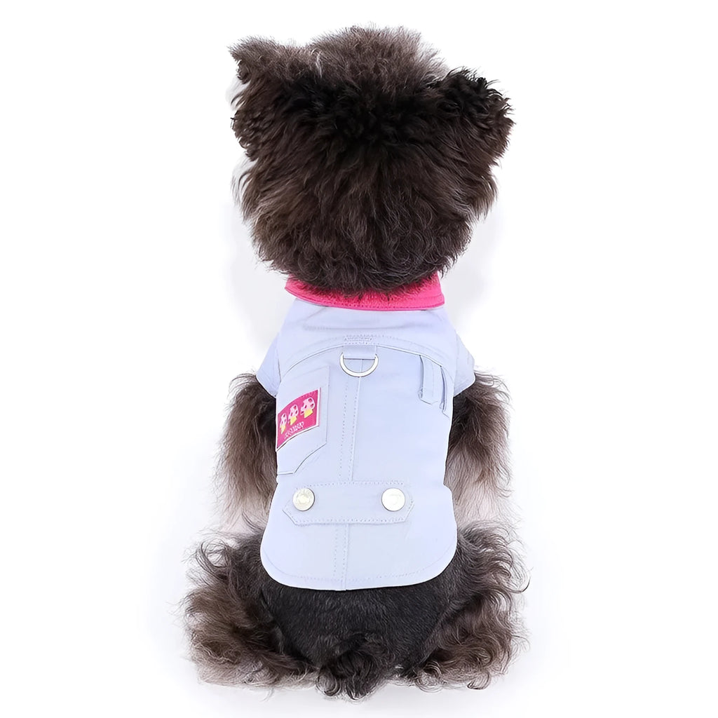 Blue and purple polyester summer dog vest with traction rope ring for small dogs