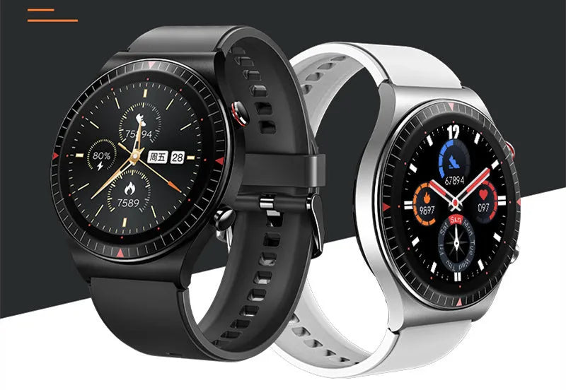 Music Recording Bluetooth Call Smart Watch with 1.28 Inch Touch Screen, 4G Memory, 260mAh Battery, TPU and Silicone Wristband for Business, Adults, Elderly, Black and White, Health Monitoring and Sleep Analysis Compatible with Android and iOS Platforms