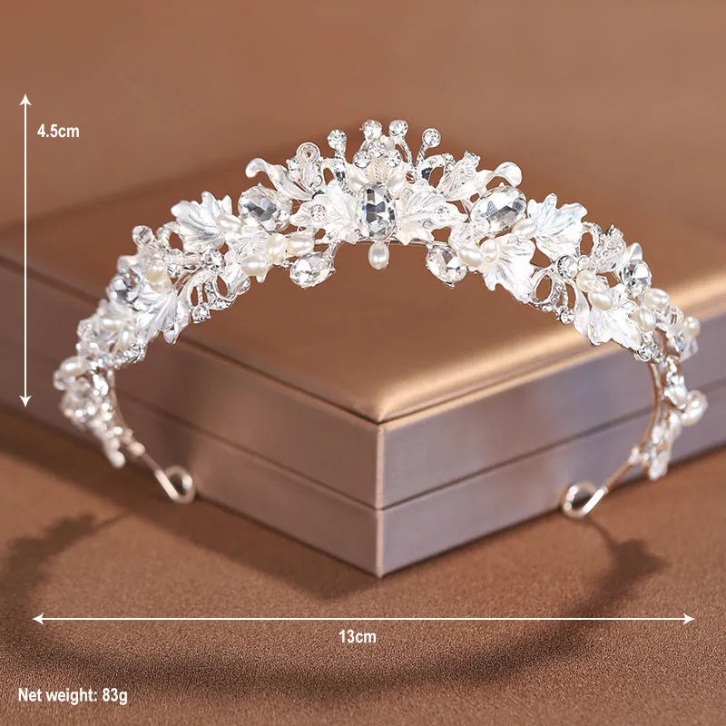 Gold or silver alloy pearl crown headdress hair accessory for women