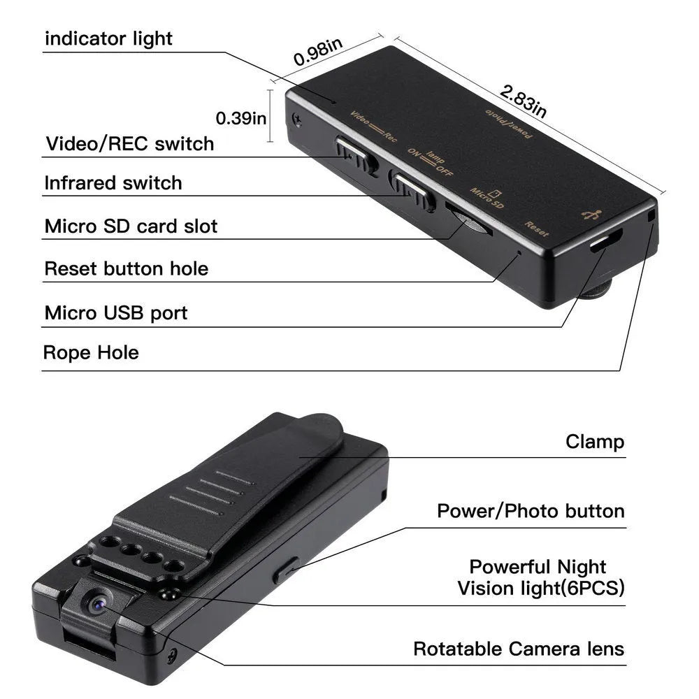 Black 1080p HD digital video camera with rotational lens for home, driving, and sports recording