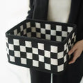 Checkerboard pattern folding felt storage basket with dimensions 37x29x19.5cm