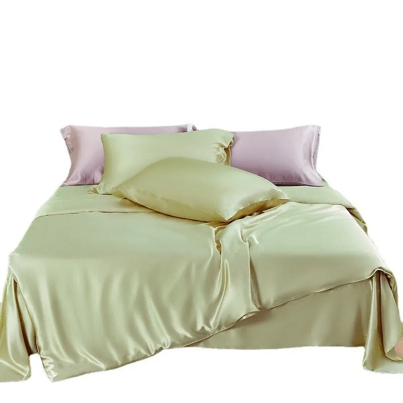 Silk duvet cover in bright brown colour showing double-sided plain weave construction