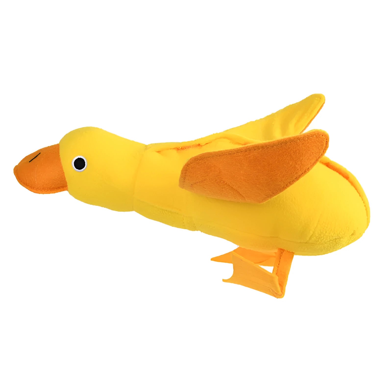 Yellow bone-shaped dog training toy with built-in duck sound chip and treat leakage compartments