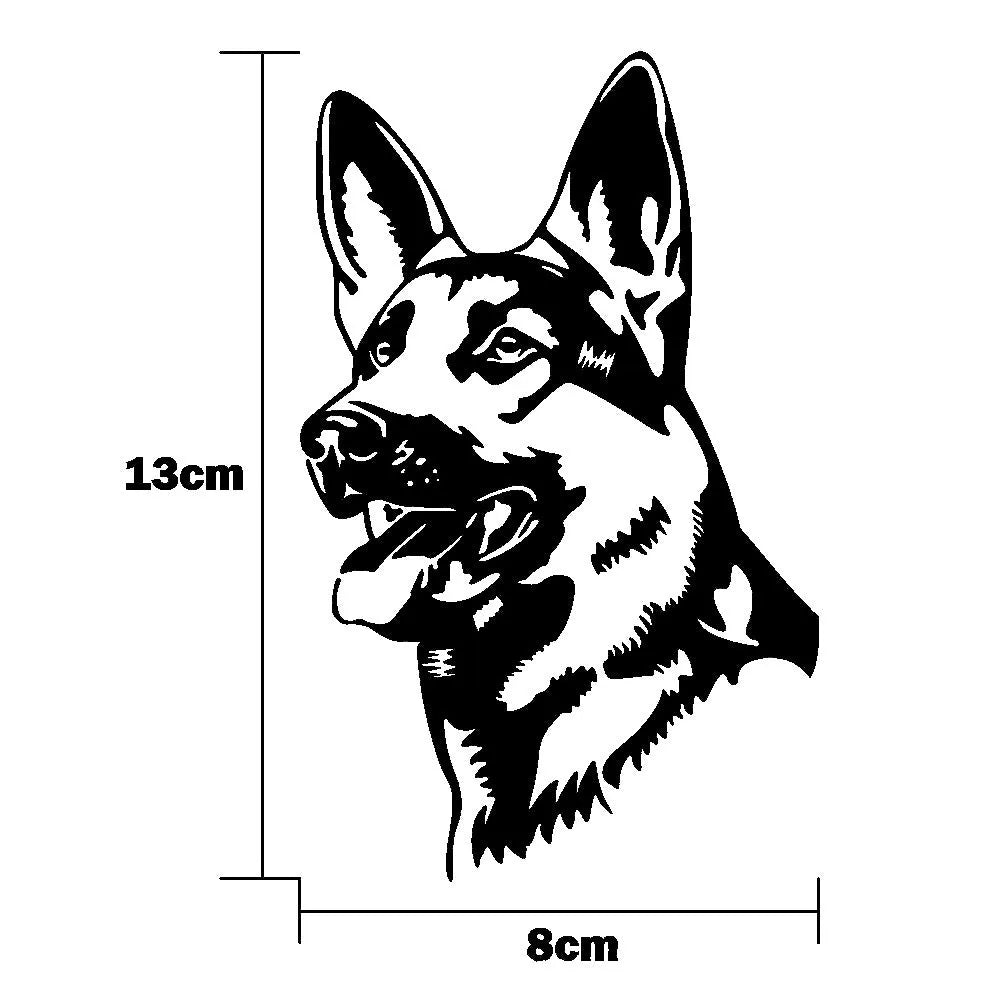 Reflective vinyl car sticker featuring an Alsace Shepherd hunting dog, measuring 13 by 8 centimetres.