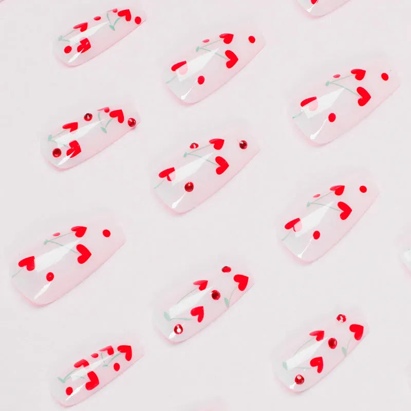 JP1601 French Love design artificial press-on nails, 24 pieces on an armour sheet with glue.