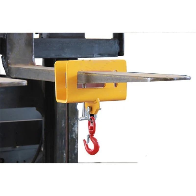 Iron forklift crane hook with rotatable drum and safety lock for converting forklifts to mobile cranes