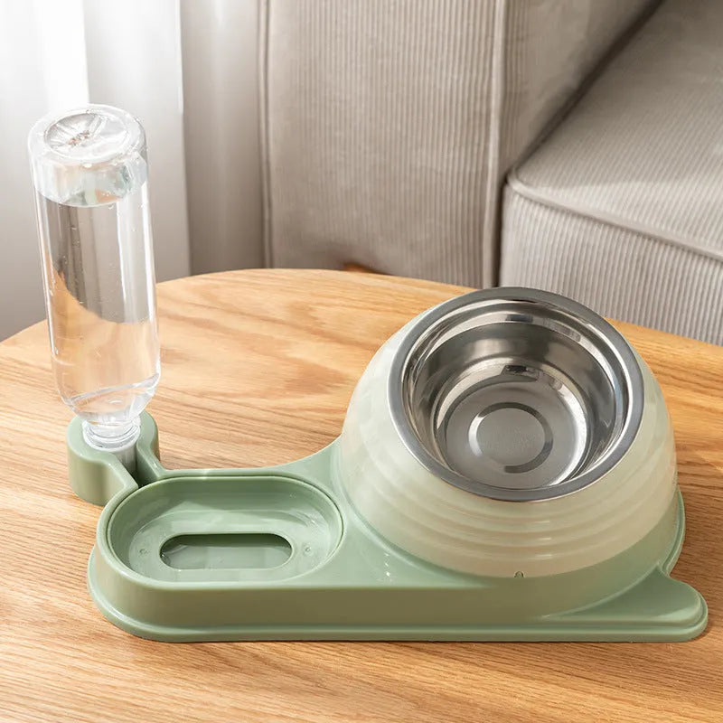 Brown automatic water dispenser cat bowl set with elevated food bowl for cats and small dogs