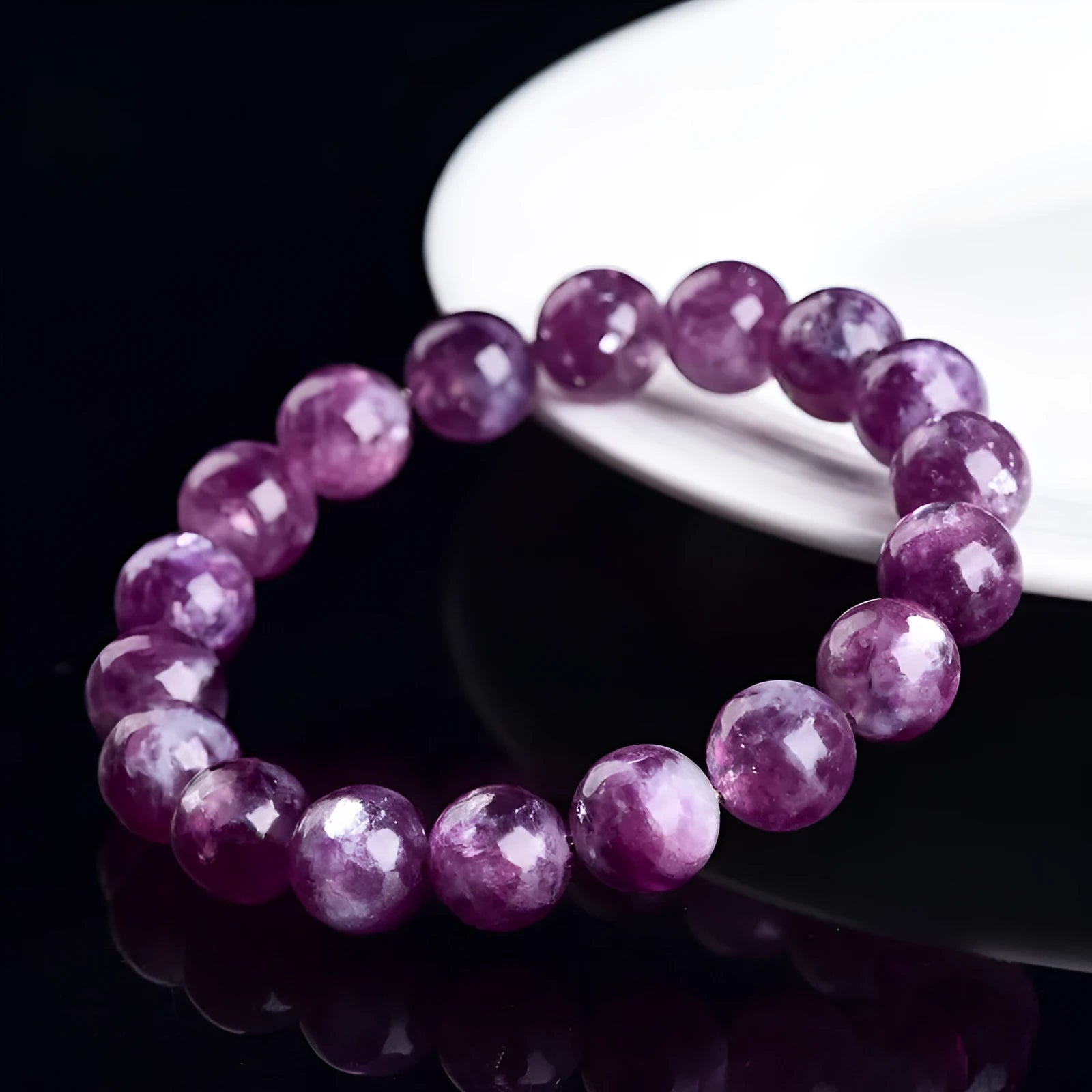Purple crystal bracelet with polished geometric beads in unisex Korean-style design