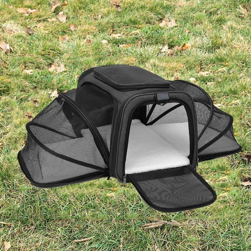 600D cation cat carrier bag in black, black with red piping, grey with blue edge or grey with green edge colours
