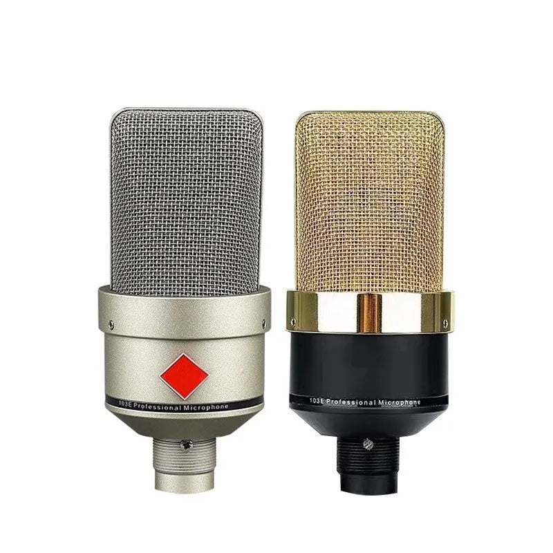 Condenser microphone with stand in champagne gold or black gold finish