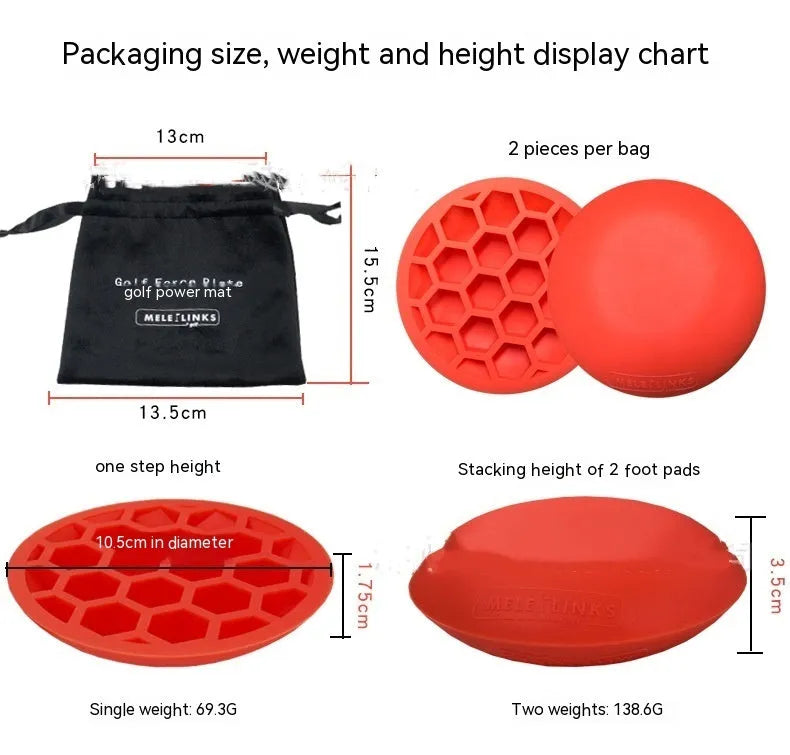 Orange natural rubber golf training mat for swing practice and centre of gravity control