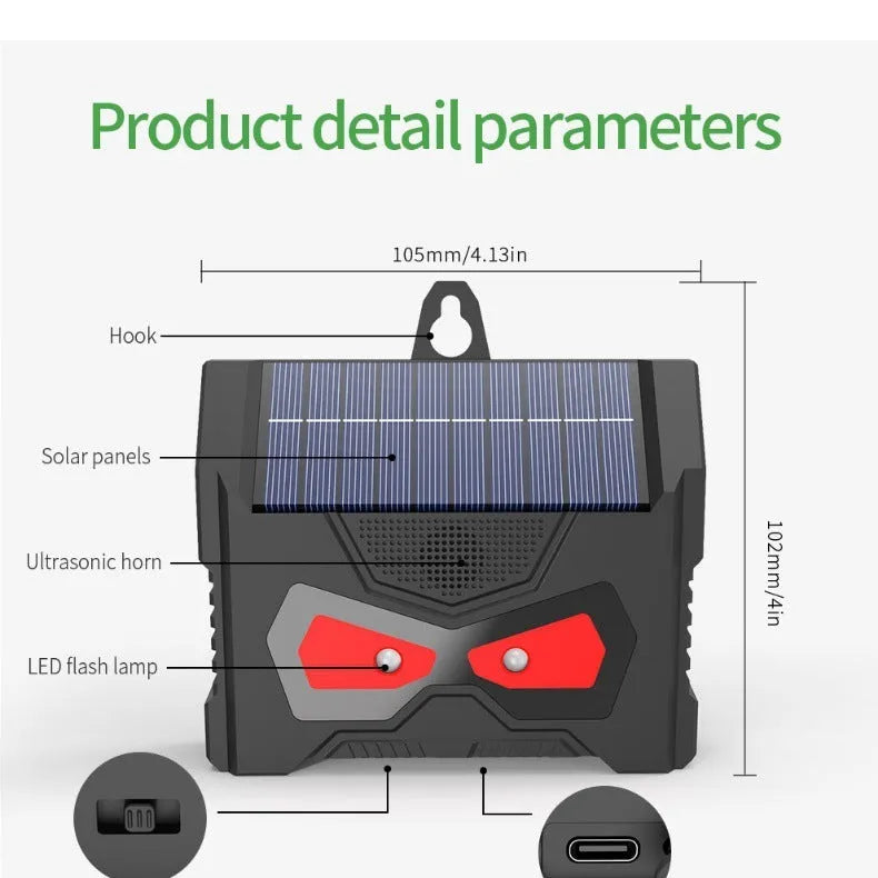 Black animal-shaped solar ultrasonic repeller for outdoor pest control