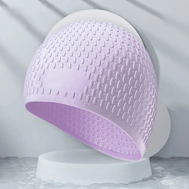 Adult silicone swimming cap in solid colours: white, black, yellow, grey, blue, purple, pink, Tiffany Blue, Matcha Green.