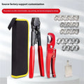 Red cloth finished single ear PEX clamp set with metal construction and carbon steel cutting edge