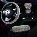 Polyester car interior decoration set including steering wheel cover gear cover and armrest mat in black red white colour options