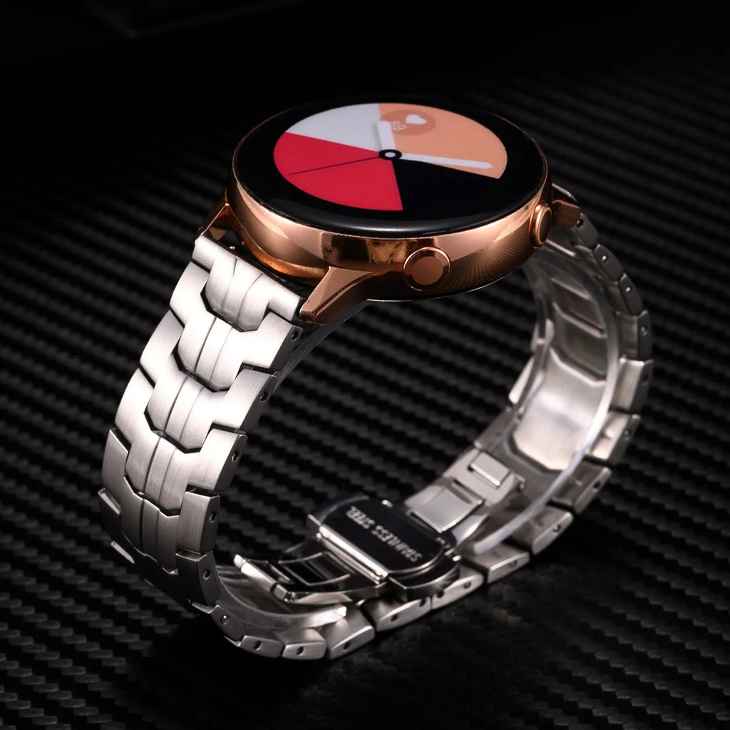 Stainless steel watch replacement band in multiple metallic colours with 20mm and 22mm universal sizing