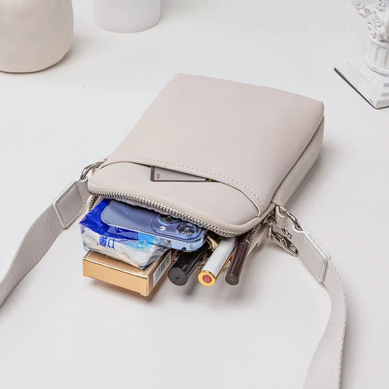 Solid colour small crossbody shoulder bag for women in beige, black, green, or khaki