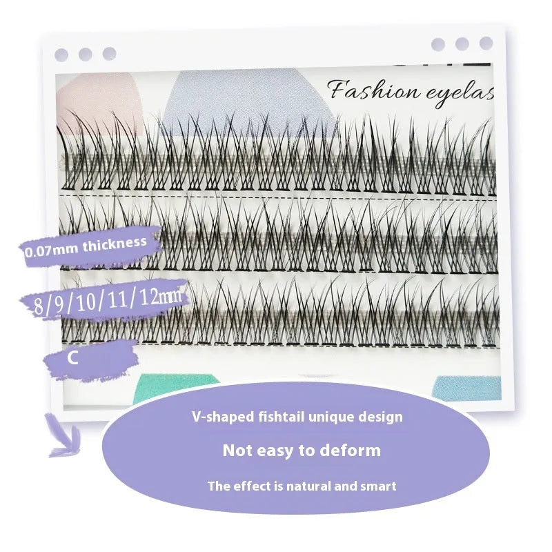 V-shaped Fairy Fishtail false eyelashes with thick segments in black imported fibre material