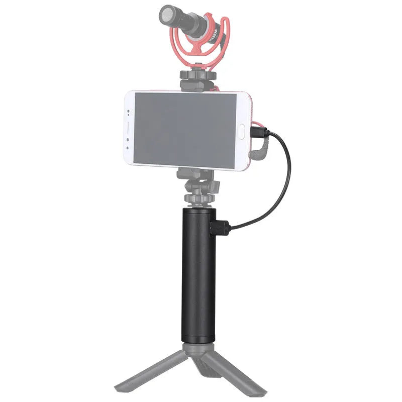 Black aluminium alloy charging handle power bank measuring 12.5cm with 6800mAh capacity
