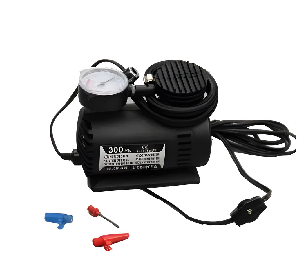 Black plastic 12V car air pump with nozzle and 275cm thread
