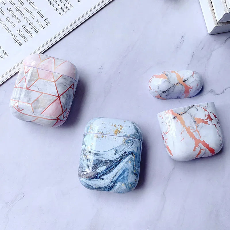 White marble pattern hard PC protective cover for AirPods 1 and 2 charging case