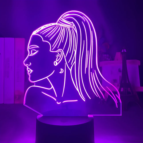 Acrylic 3D night light with European styling and colourful black base, showing dimensions