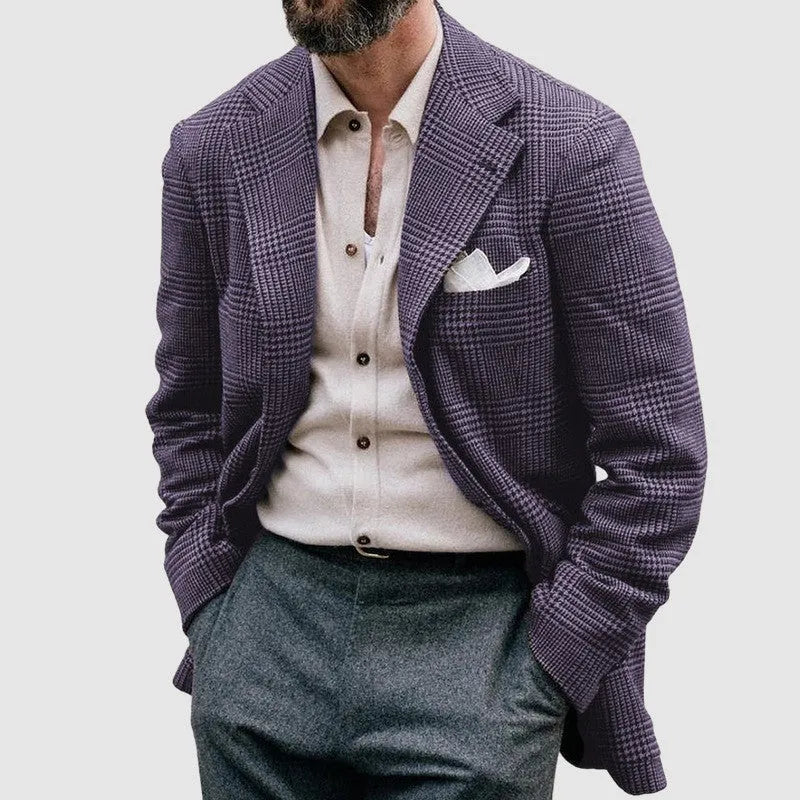 Men's casual printed double-breasted suit jacket in polyester blend, long sleeves, regular length, sizes S-5XL