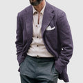 Men's casual printed double-breasted suit jacket in polyester blend, long sleeves, regular length, sizes S-5XL